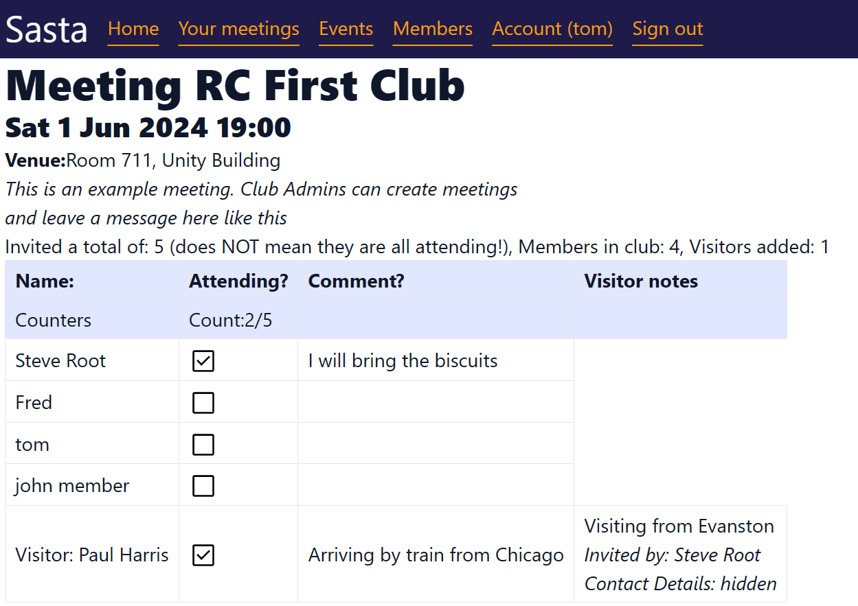 Screenshot of all responses for a meeting